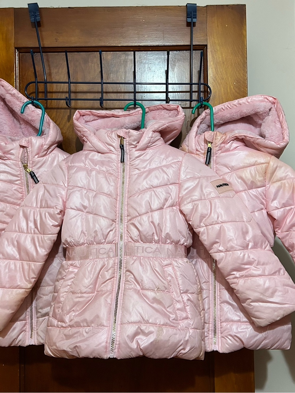 Lot of 3 - Nautica Girls' Light Pink Quilted Hooded Puffer Jacket